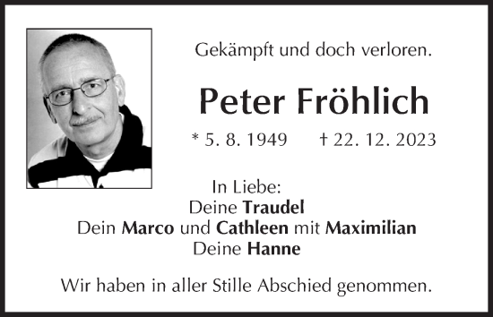Anzeige von Peter Fröhlich von MGO
