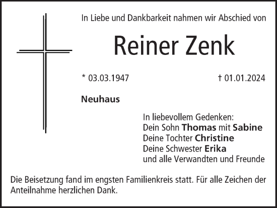 Anzeige von Reiner Zenk von MGO