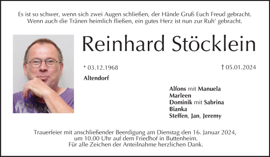 Anzeige von Reinhard Stöcklein von MGO