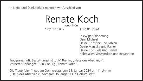 Anzeige von Renate Koch von MGO