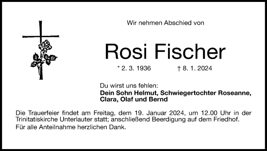 Anzeige von Rosi Fischer von MGO