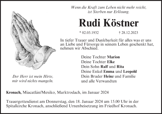 Anzeige von Rudi Köstner von MGO