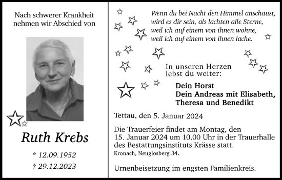 Anzeige von Ruth Krebs von MGO