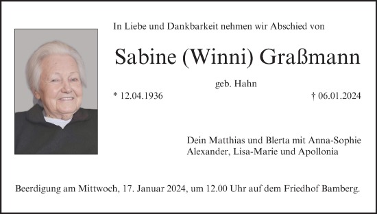 Anzeige von Sabine Graßmann von MGO