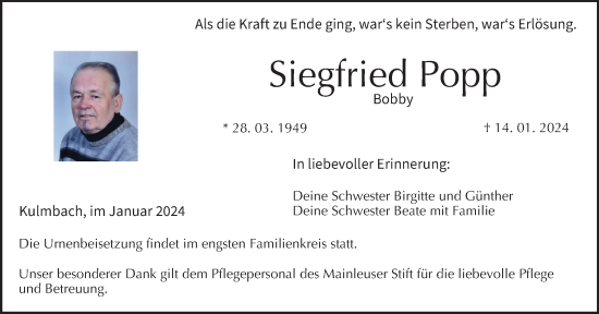 Anzeige von Siegfried Popp von MGO