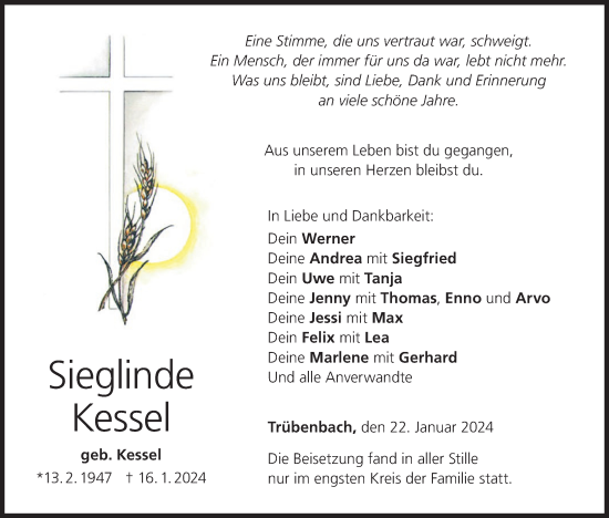 Anzeige von Sieglinde Kessel von MGO