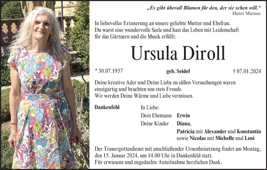 Anzeige von Ursula Diroll von MGO