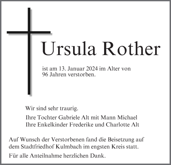 Anzeige von Ursula Rother von MGO
