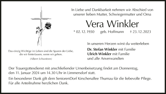 Anzeige von Vera Winkler von MGO