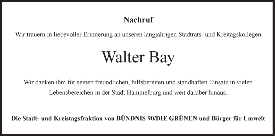 Anzeige von Walter Bay von MGO