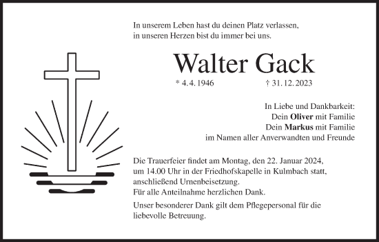 Anzeige von Walter Gack von MGO