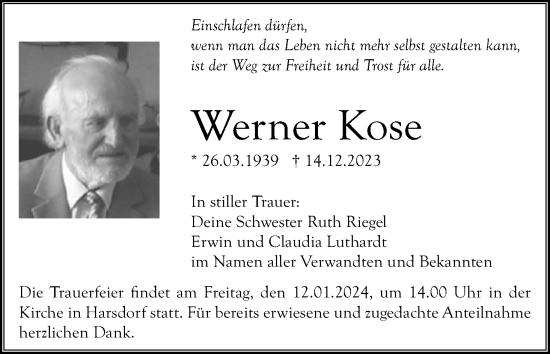 Anzeige von Werner Kose von MGO