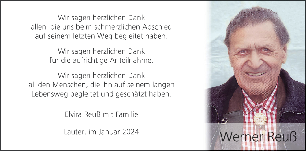  Traueranzeige für Werner Reuß vom 27.01.2024 aus MGO