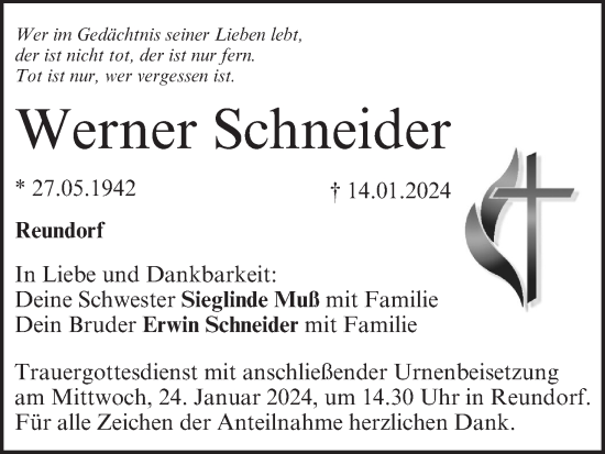 Anzeige von Werner Schneider von MGO