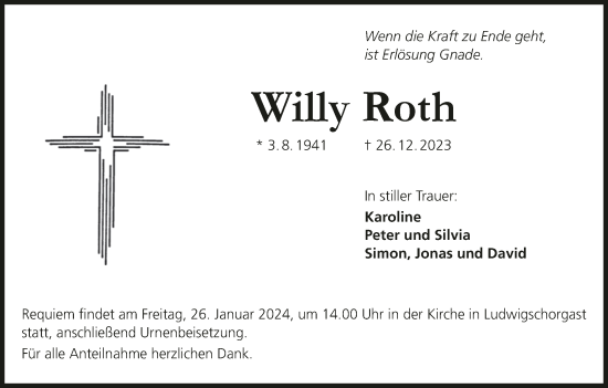 Anzeige von Willy Roth von MGO