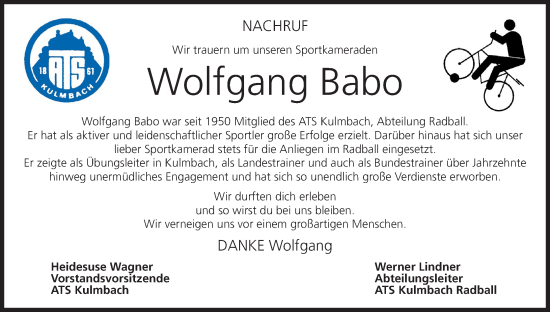 Anzeige von Wolfgang Babo von MGO