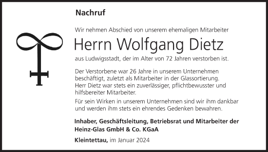 Anzeige von Wolfgang Dietz von MGO