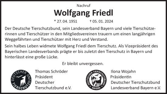 Anzeige von Wolfgang Friedl von MGO