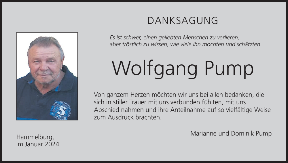  Traueranzeige für Wolfgang Pump vom 20.01.2024 aus MGO