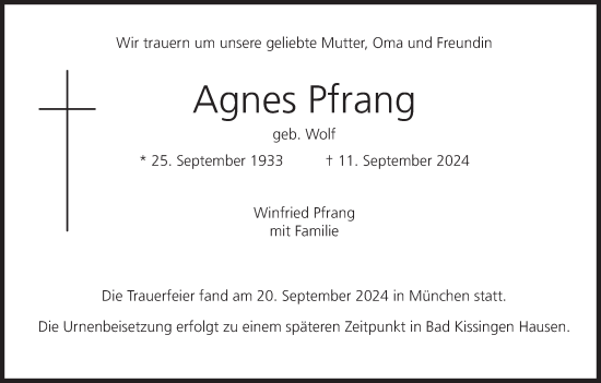 Anzeige von Agnes Pfrang von MGO
