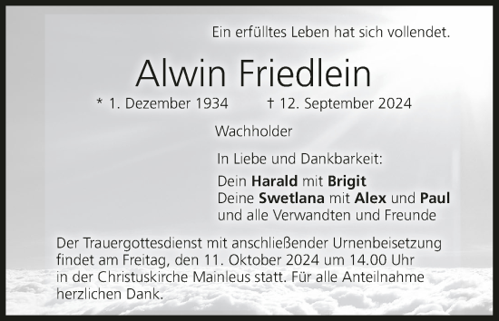 Anzeige von Alwin Friedlein von MGO