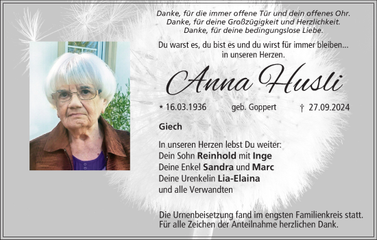 Anzeige von Anna Husli von MGO