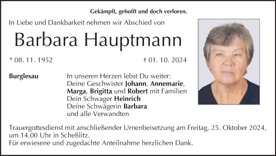 Anzeige von Barbara Hauptmann von MGO