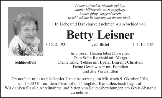 Anzeige von Betty Leisner von MGO