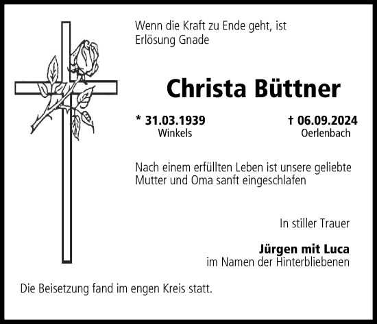 Anzeige von Christa Büttner von MGO