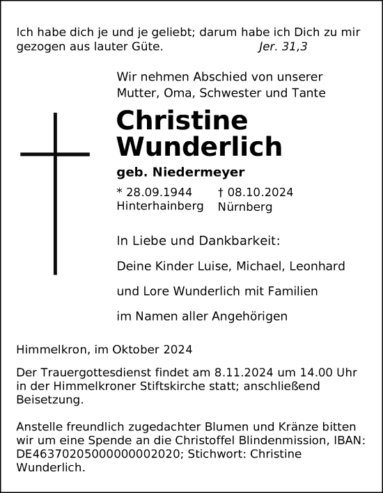 Anzeige von Christine Wunderlich von MGO