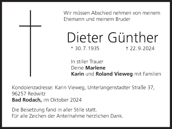 Anzeige von Dieter Günther von MGO