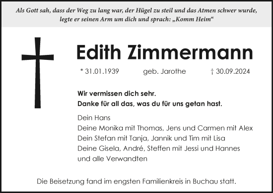 Anzeige von Edith Zimmermann von MGO