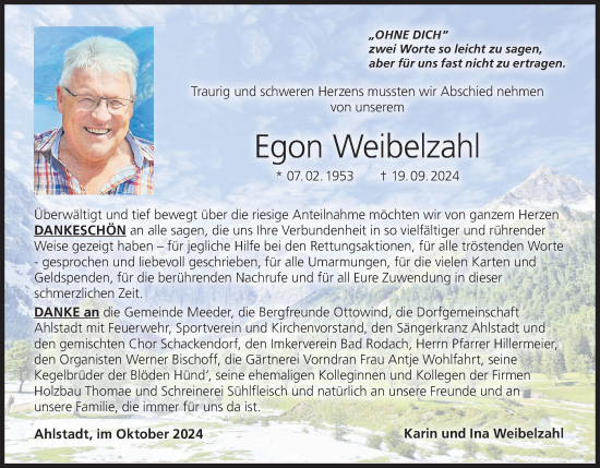 Anzeige von Egon Weibelzahl von MGO