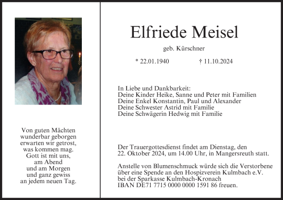 Anzeige von Elfriede Meisel von MGO