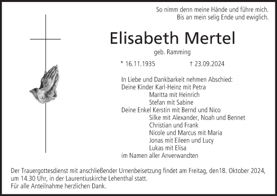 Anzeige von Elisabeth Mertel von MGO
