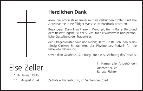 Anzeige von Else Zeller von MGO