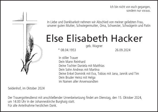 Anzeige von Else Elisabeth Hacker von MGO