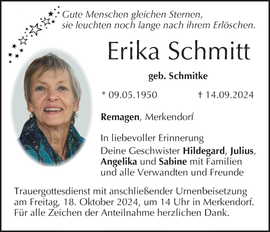 Anzeige von Erika Schmitt von MGO