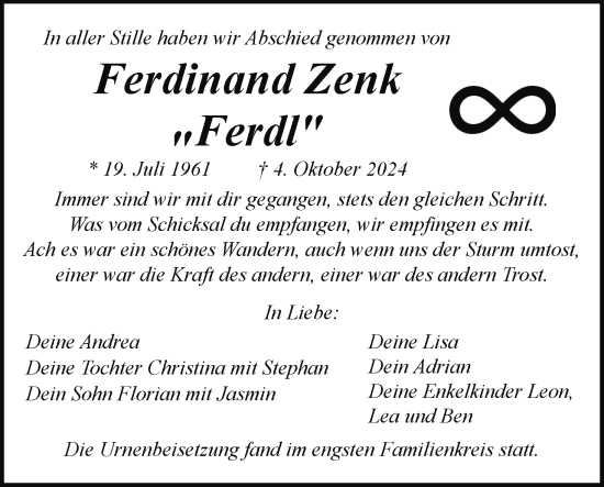 Anzeige von Ferdinand Zenk von MGO
