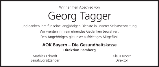 Anzeige von Georg Tagger von MGO