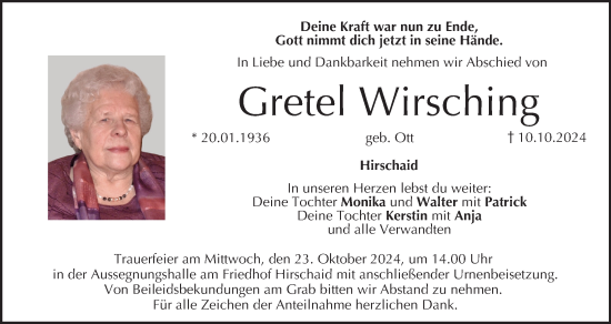 Anzeige von Gretel Wirsching von MGO