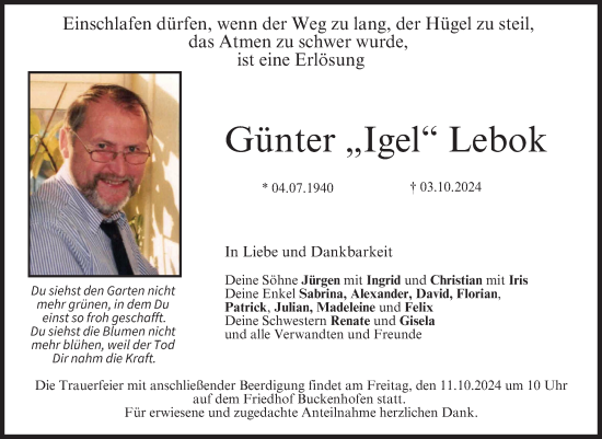 Anzeige von Günter Lebok von MGO