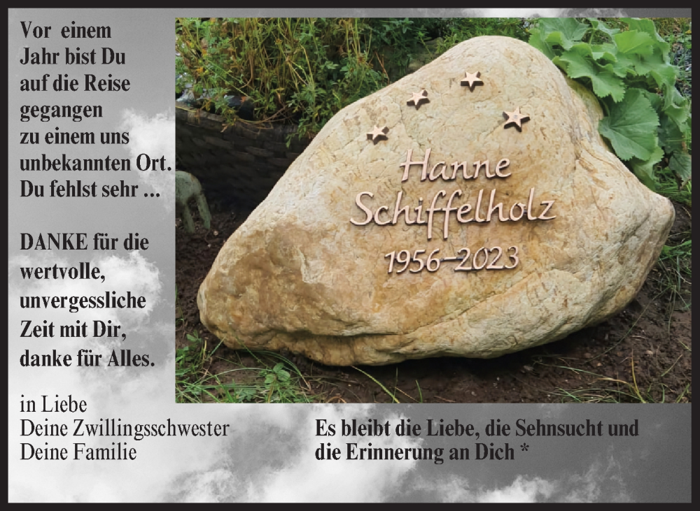  Traueranzeige für Hanne Schiffelholz vom 23.10.2024 aus MGO