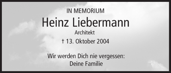 Anzeige von Heinz Liebermann von MGO