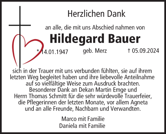 Anzeige von Hildegard Bauer von MGO
