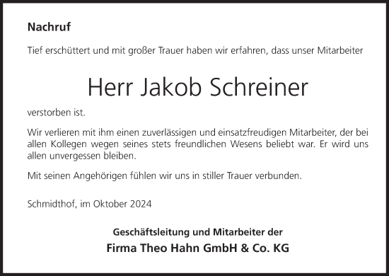 Anzeige von Jakob Schreiner von MGO