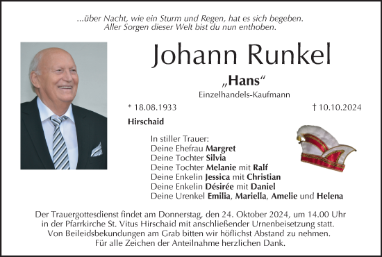 Anzeige von Johann Runkel von MGO