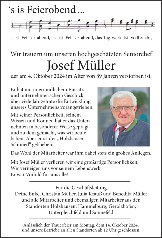 Anzeige von Josef Müller von MGO