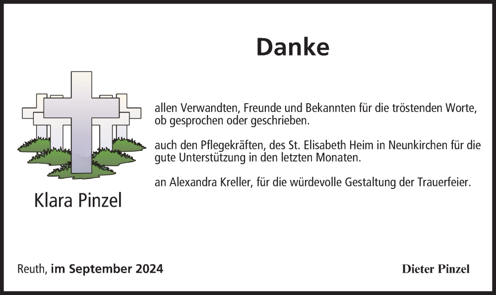  Traueranzeige für Klara Pinzel vom 05.10.2024 aus MGO