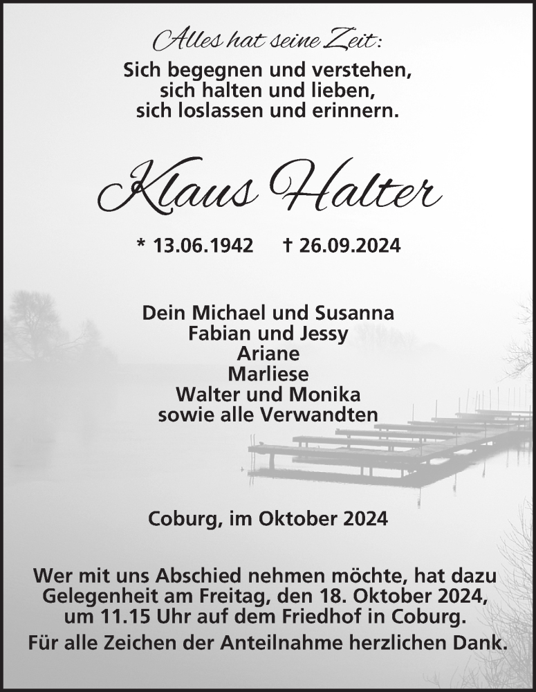  Traueranzeige für Klaus Halter vom 14.10.2024 aus MGO